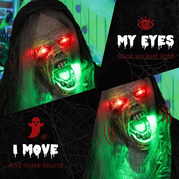 6' Life Size Decoration Animatronic Green Big-mouth Monster Outdoor Halloween, Sound And Motion Activated