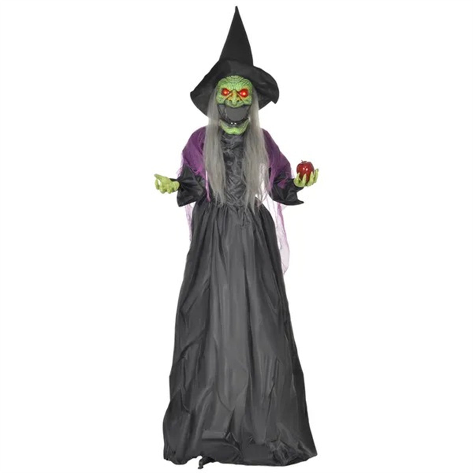 5.9' Life Size Decoration Animatronic Old Witch Outdoor Halloween, Sound And Motion Activated W Light Up Eyes
