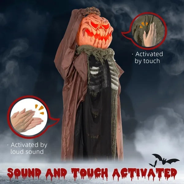 6' Life Size Decoration Animatronic Skull Pumpkin Ghost Outdoor Halloween, Sound And Motion Activated