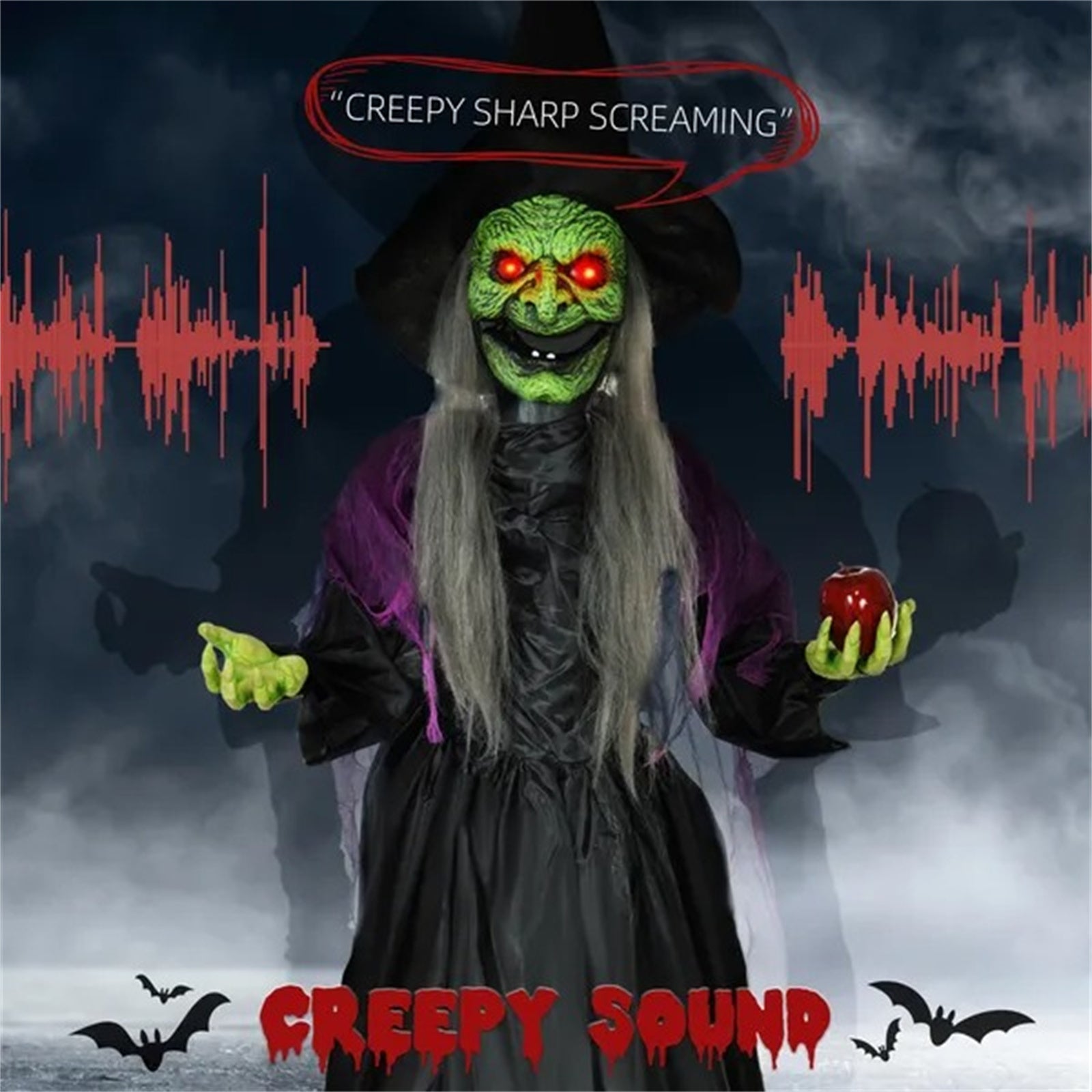 5.9' Life Size Decoration Animatronic Old Witch Outdoor Halloween, Sound And Motion Activated W Light Up Eyes