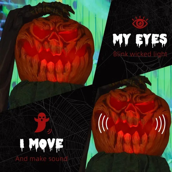 6' Life Size Decoration Animatronic Skull Pumpkin Ghost Outdoor Halloween, Sound And Motion Activated