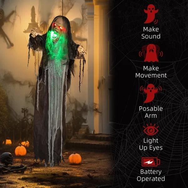 6' Life Size Decoration Animatronic Green Big-mouth Monster Outdoor Halloween, Sound And Motion Activated