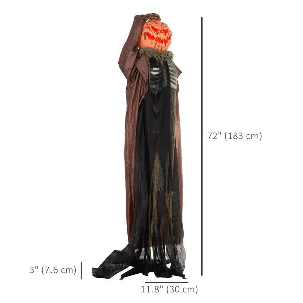 6' Life Size Decoration Animatronic Skull Pumpkin Ghost Outdoor Halloween, Sound And Motion Activated