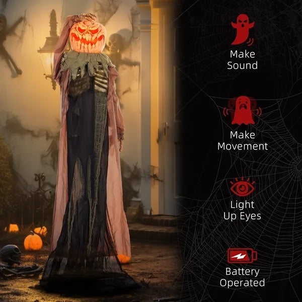 6' Life Size Decoration Animatronic Skull Pumpkin Ghost Outdoor Halloween, Sound And Motion Activated