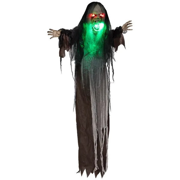 6' Life Size Decoration Animatronic Green Big-mouth Monster Outdoor Halloween, Sound And Motion Activated